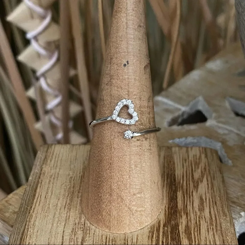 Sterling Silver Heart Cz Wrap Ring Size 7